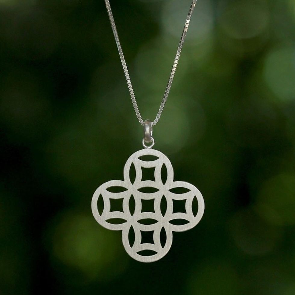 Handcrafted Modern Sterling Silver Pendant Necklace 'Rings'