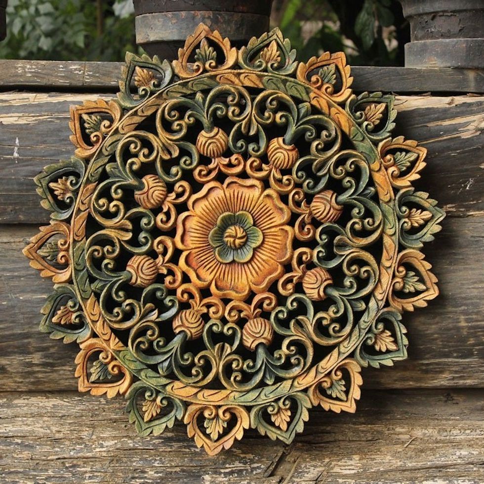 Hand Carved Wood Relief Panel 'Circle Balance'