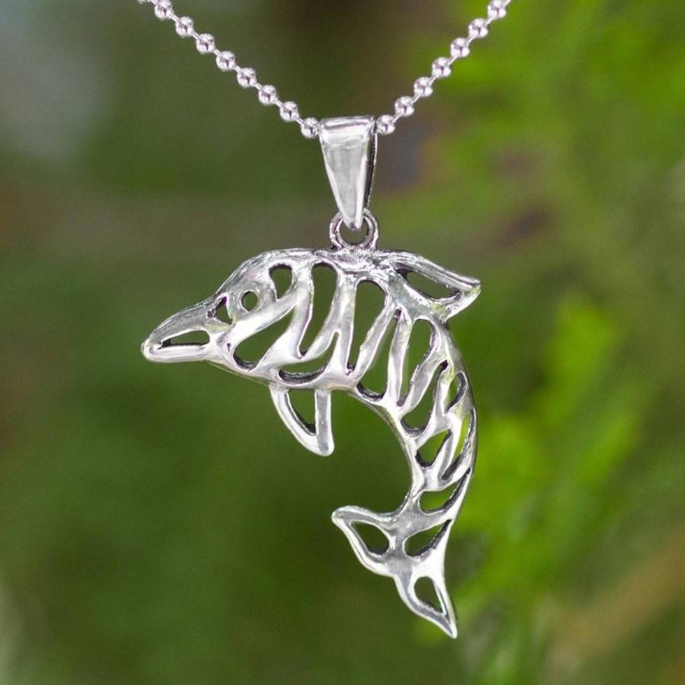 Sterling silver pendant necklace 'Tiger Dolphin'