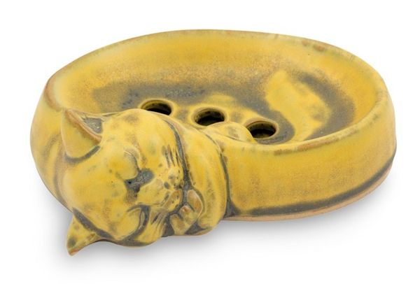 Alternate image for Ceramic Soap Dish Artisan Crafted in Thailand Yellow Napping Kitt