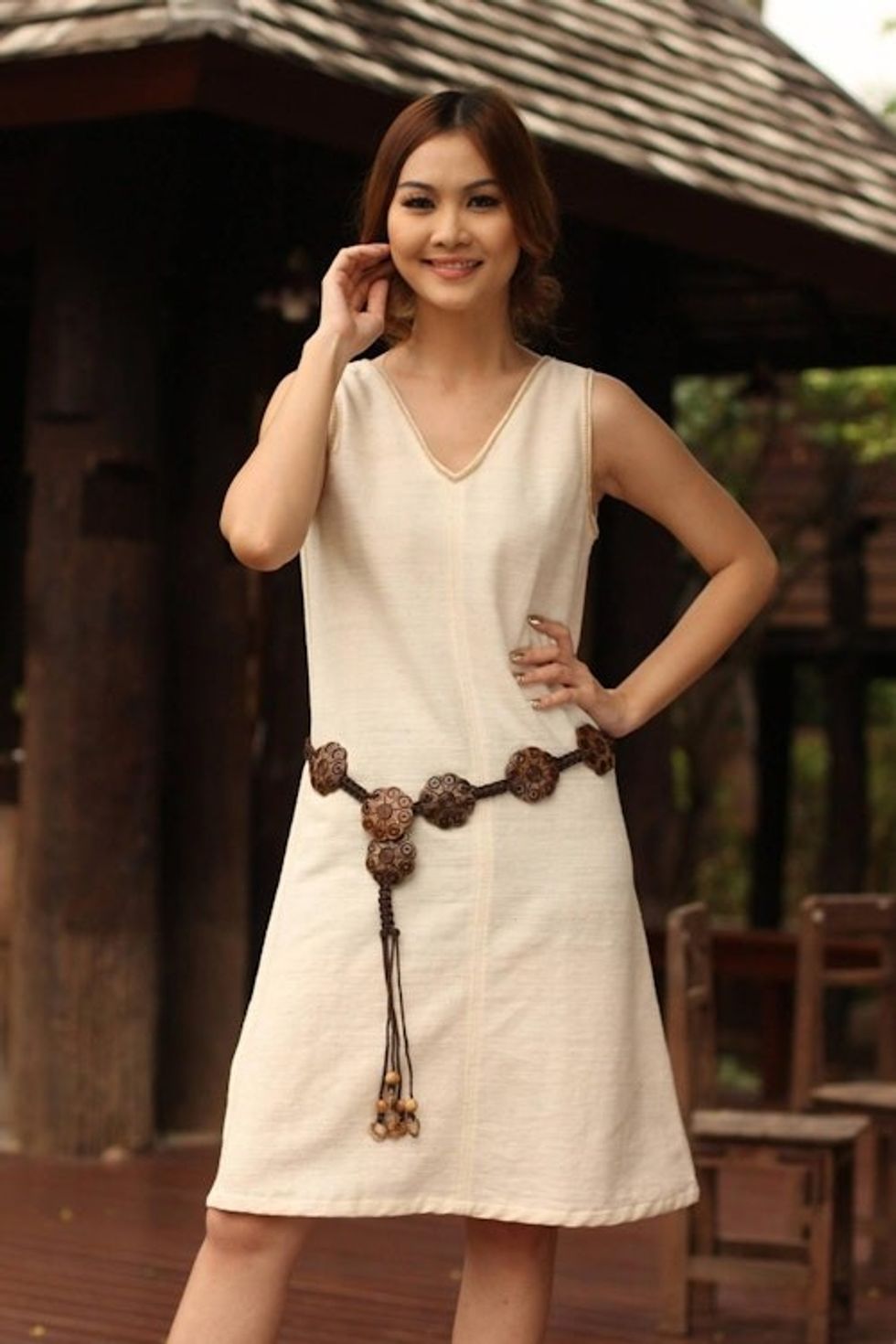 Unique Floral Coconut Shell Belt 'Thai Love Garden'