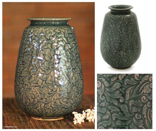 Alternate image for Celadon ceramic vase Botanical Blue