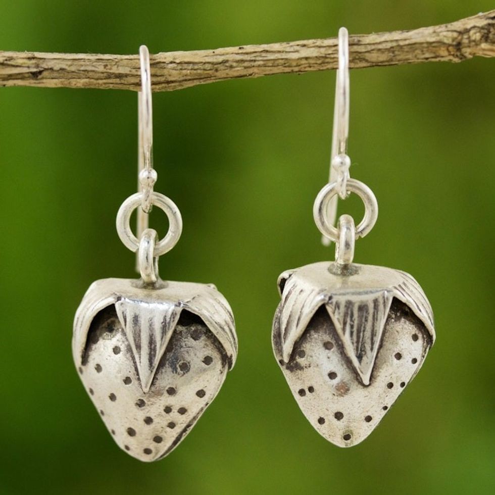 Sterling silver dangle earrings 'Wild Strawberries'