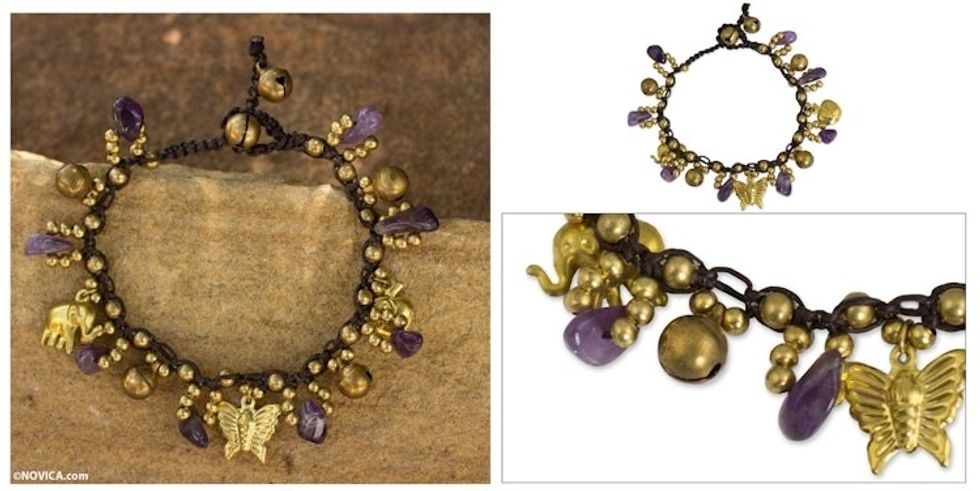 Amethyst and Brass Beaded Charm Bracelet 'Lavender Siam'