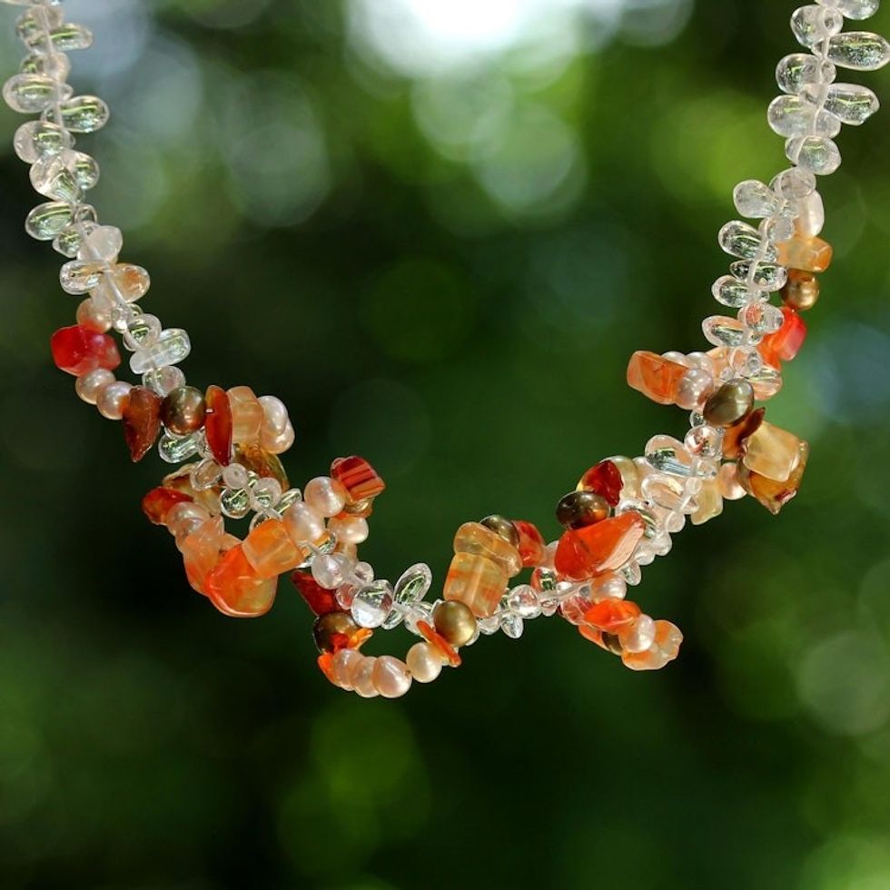 Pearl and rose quartz strand necklace 'Joy'