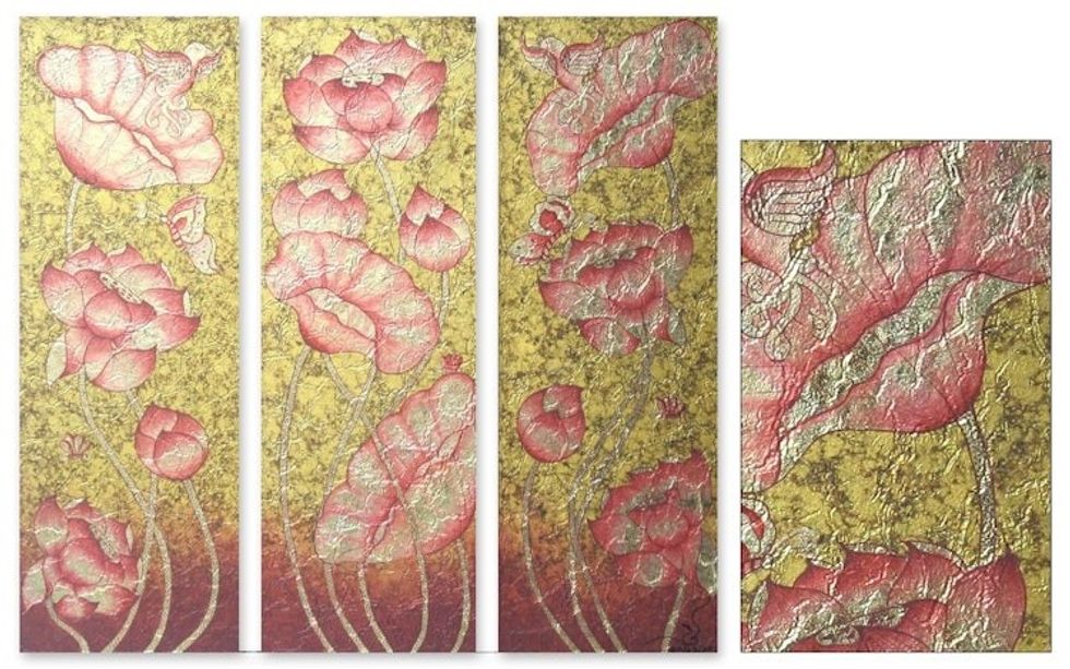 Unique Thai Painting Triptych 'Buddhist Teaching'