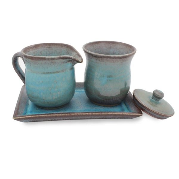 Alternate image for Turquoise Cream and Sugar Ceramic Serveware Set Nostalgic Siam