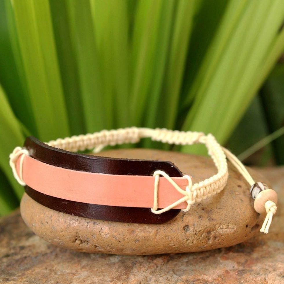 Leather Wristband Bracelet from Thailand 'Salmon Band'
