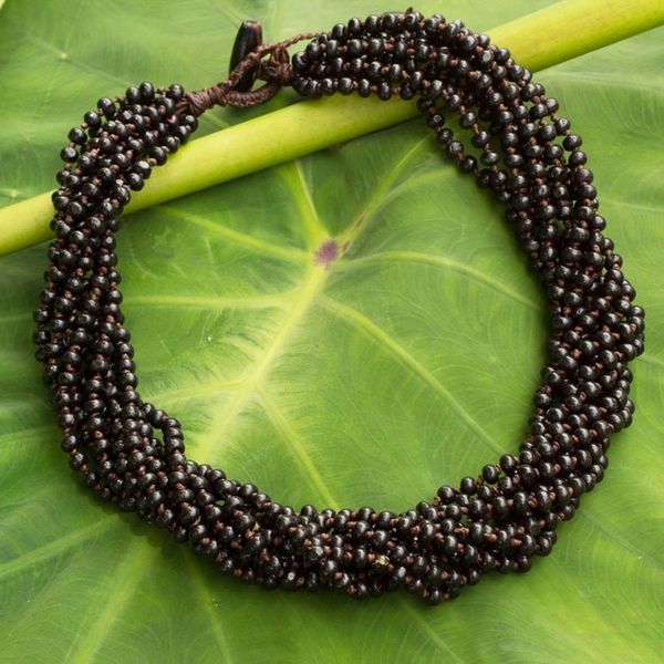 Alternate image for Dark Brown Torsade Necklace Wood Beaded Jewelry Chiang Rai Belle