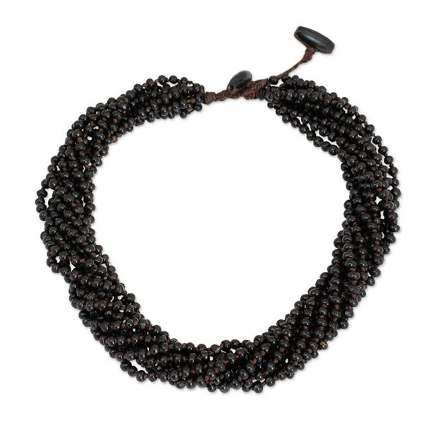 Alternate image for Dark Brown Torsade Necklace Wood Beaded Jewelry Chiang Rai Belle