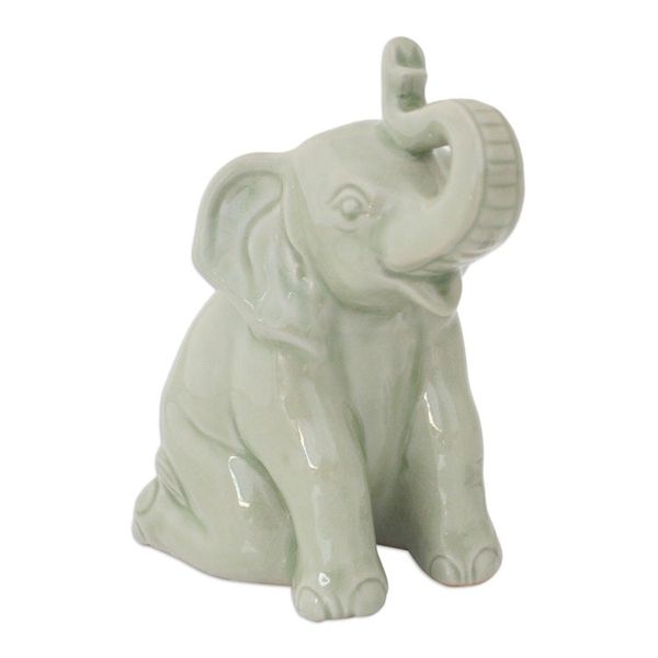 Alternate image for Celadon Ceramic Figurine Green Elephant Welcome