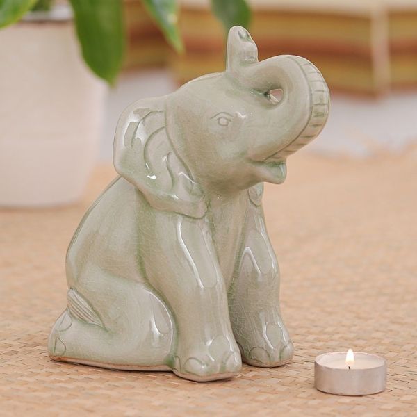 Alternate image for Celadon Ceramic Figurine Green Elephant Welcome