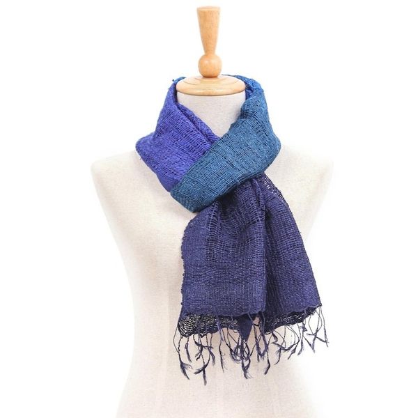Alternate image for Blue and Purple Tie Dye Thai Silk Scarf Blues Evolution