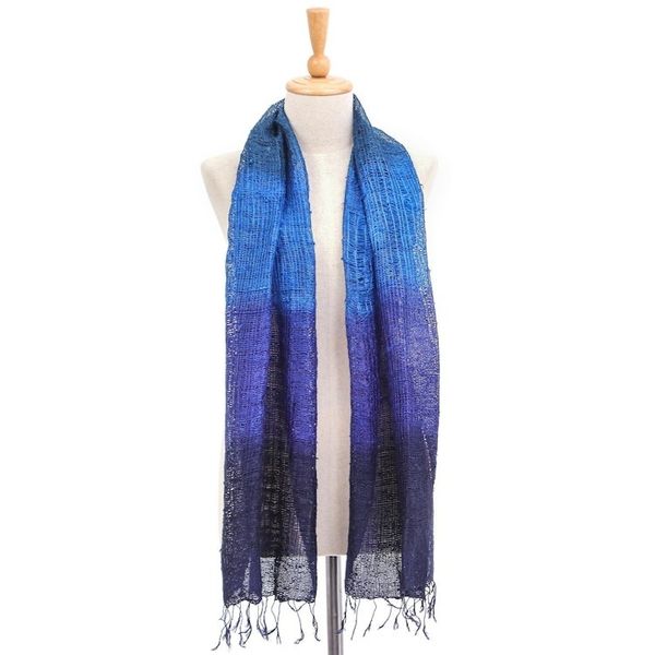Alternate image for Blue and Purple Tie Dye Thai Silk Scarf Blues Evolution