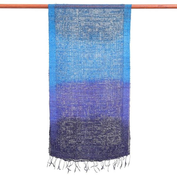 Alternate image for Blue and Purple Tie Dye Thai Silk Scarf Blues Evolution