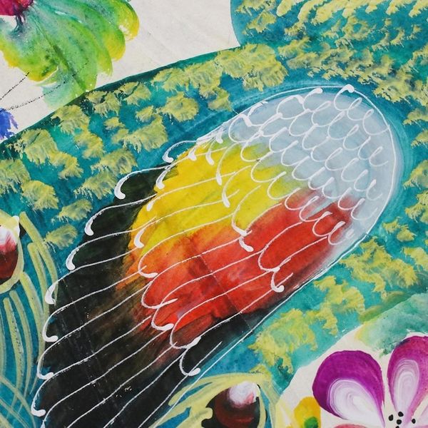 Alternate image for Floral Paper Parasol from Thailand Peacock and Flowers