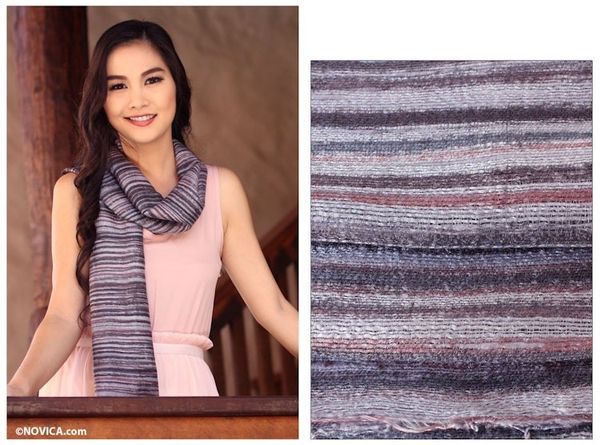 Alternate image for Handcrafted Batik Silk Scarf Mae Nam Khong Mist