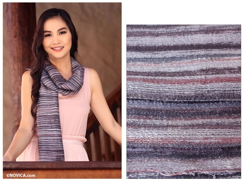 Handcrafted Batik Silk Scarf 'Mae Nam Khong Mist'