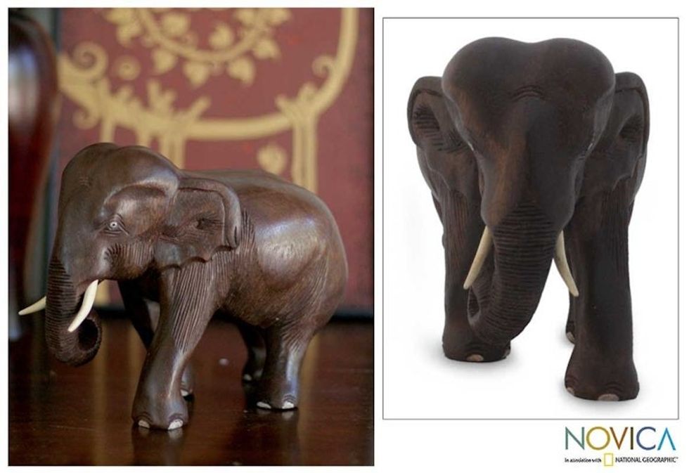 Original Wood Elephant Sculpture 'Powerful Elephant'