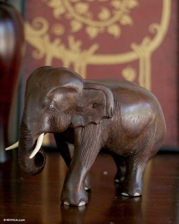Alternate image for Original Wood Elephant Sculpture Powerful Elephant
