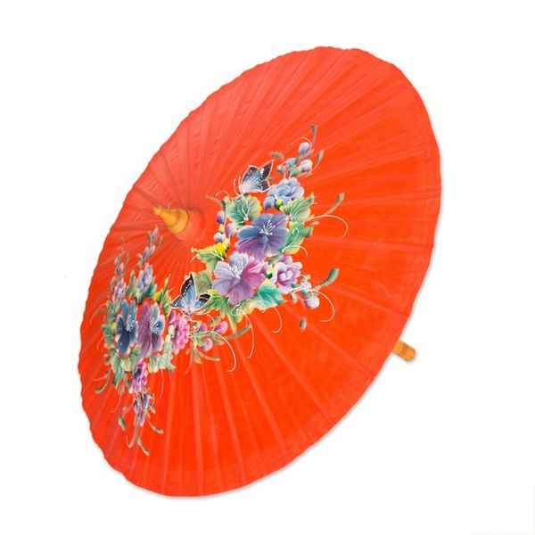 Alternate image for Hand Painted Saa Paper Parasol from Thailand Tangerine Garden