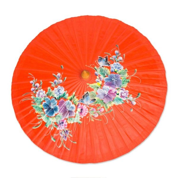 Alternate image for Hand Painted Saa Paper Parasol from Thailand Tangerine Garden
