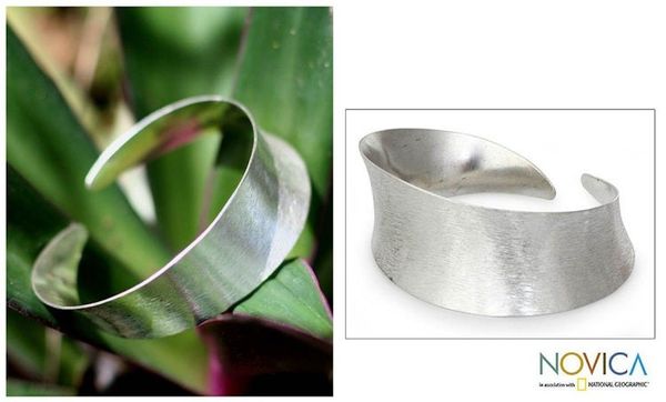 Alternate image for Handmade Modern 950 Silver Cuff Bracelet Moonbeams