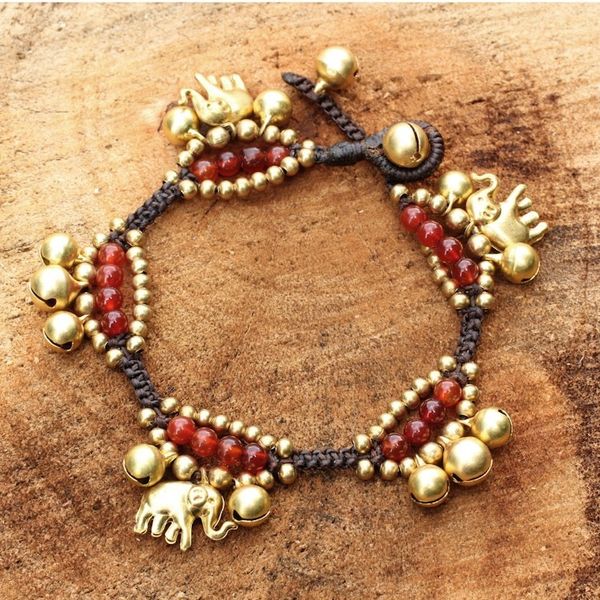 Alternate image for Elephant and Bell Charm Bracelet in Carnelian and Brass Fortunes Melody