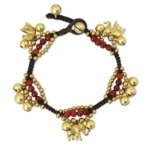 Alternate image for Elephant and Bell Charm Bracelet in Carnelian and Brass Fortunes Melody