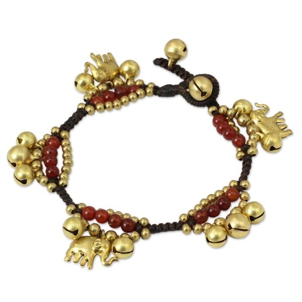 Alternate image for Elephant and Bell Charm Bracelet in Carnelian and Brass Fortunes Melody