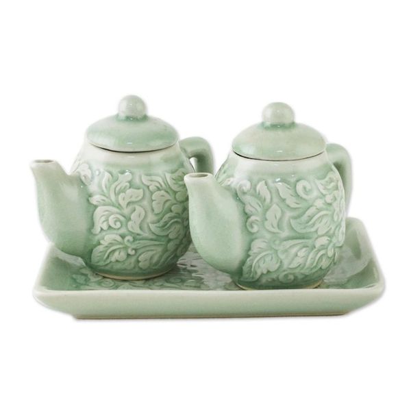 Alternate image for Thai Celadon Ceramic Cruet Set Pair Inseparable