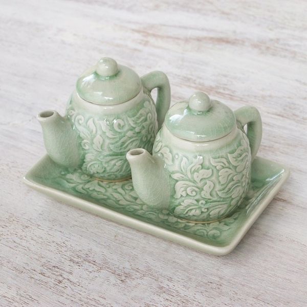 Alternate image for Thai Celadon Ceramic Cruet Set Pair Inseparable