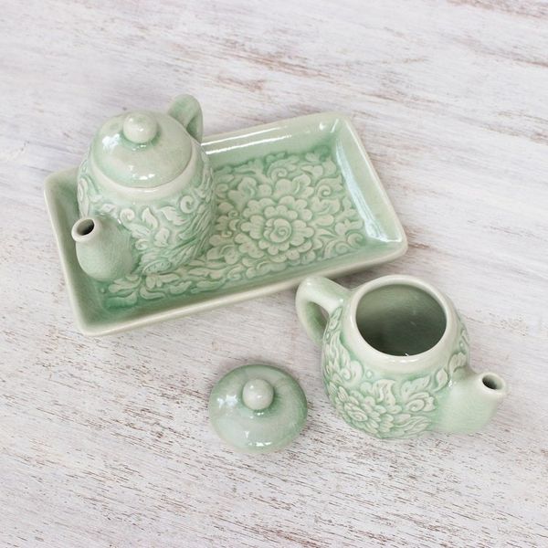 Alternate image for Thai Celadon Ceramic Cruet Set Pair Inseparable