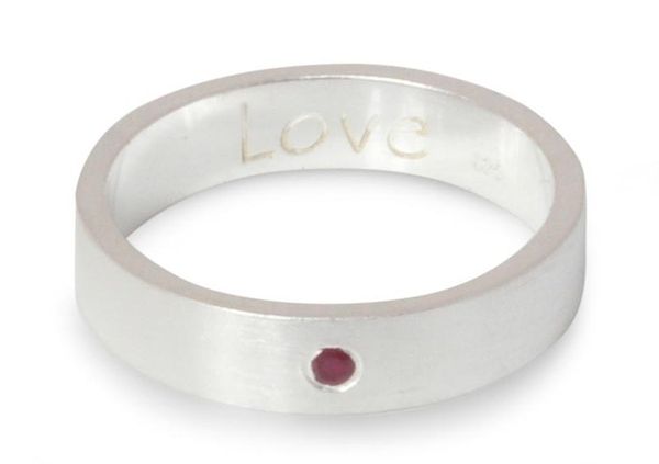 Alternate image for Sterling Silver and Garnet Band Ring Impressed by Love