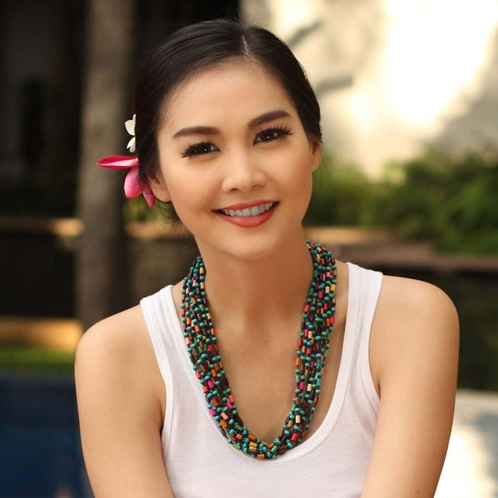 Colorful Beaded Necklace Hand Knotted Jewelry 'Siam Belle'