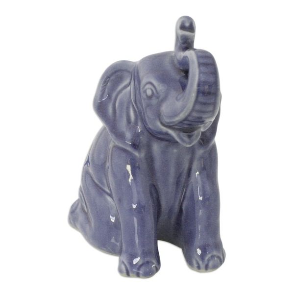 Alternate image for Artisan Crafted Celadon Ceramic Sculpture Blue Elephant Welcome