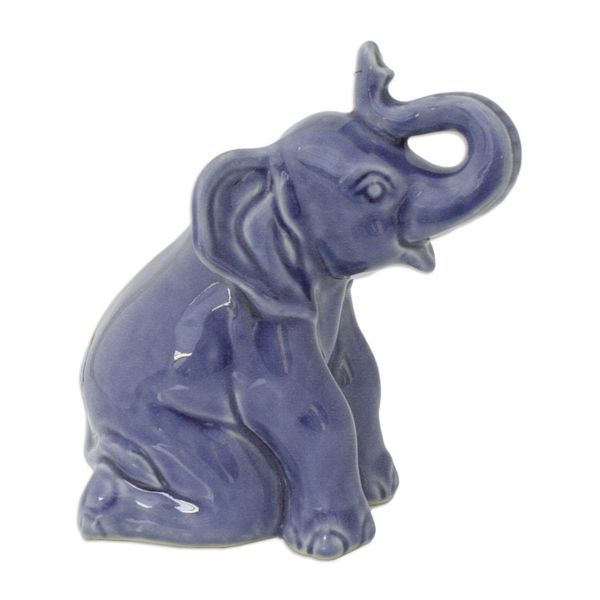 Alternate image for Artisan Crafted Celadon Ceramic Sculpture Blue Elephant Welcome