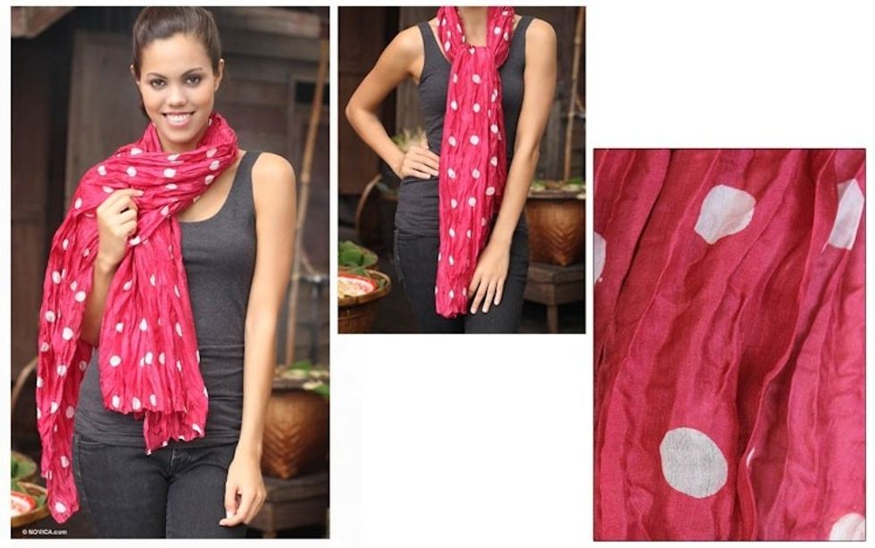 Hand Crafted Batik Patterned Scarf 'Pink Polka Retro'
