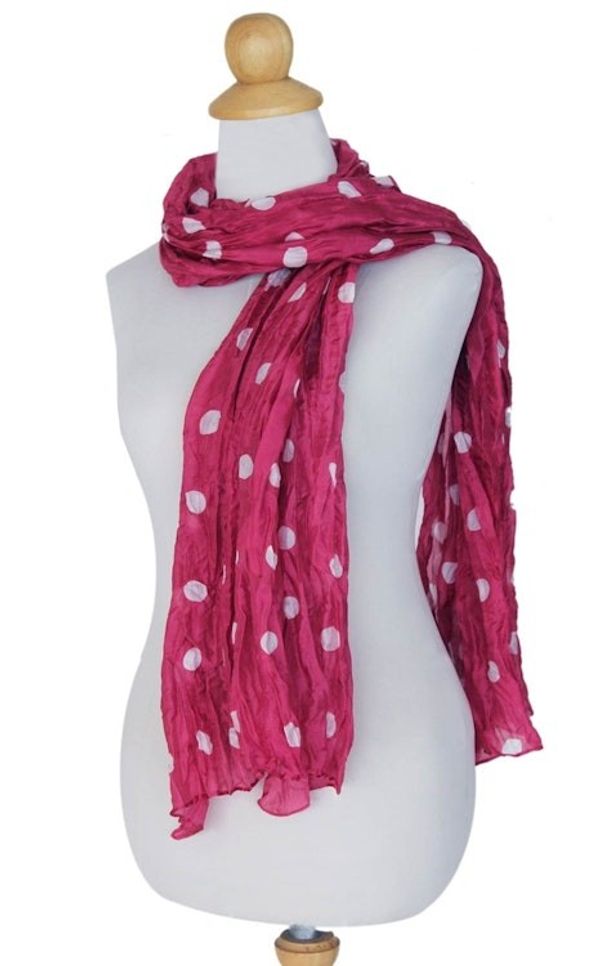 Alternate image for Hand Crafted Batik Patterned Scarf Pink Polka Retro