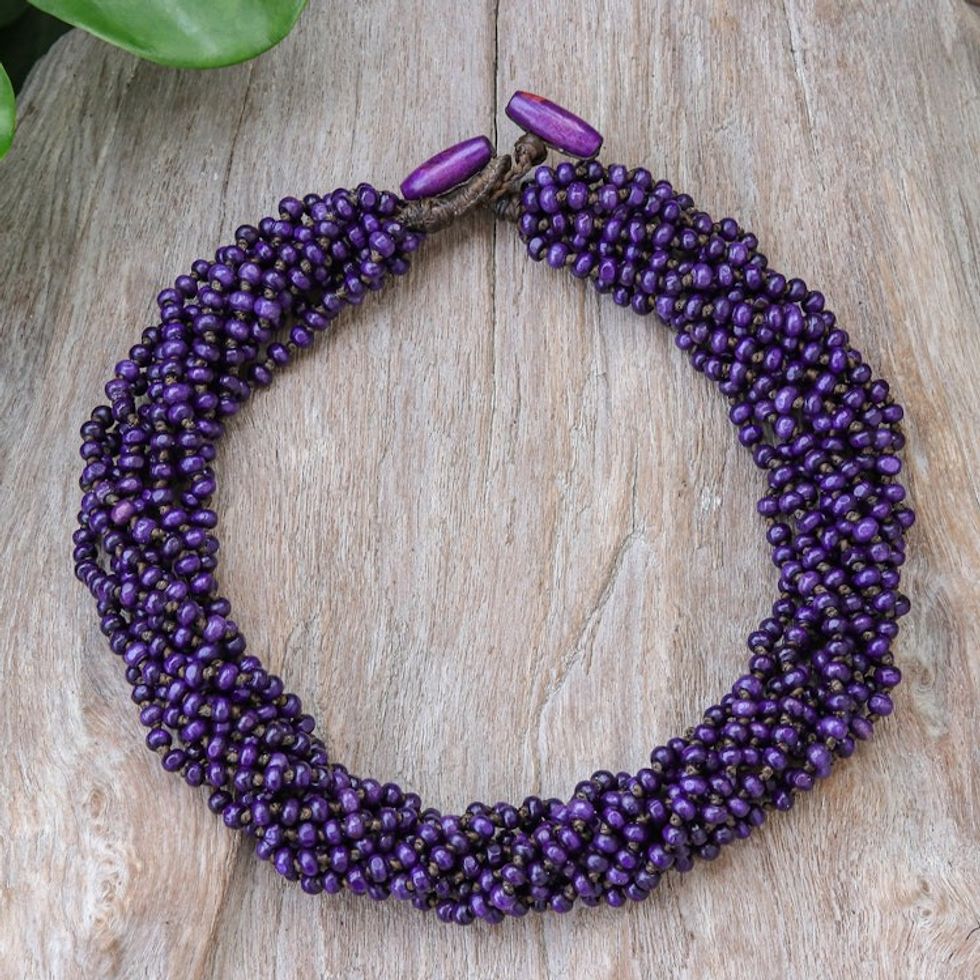 Purple Torsade Necklace Wood Beaded Jewelry 'Nan Belle'