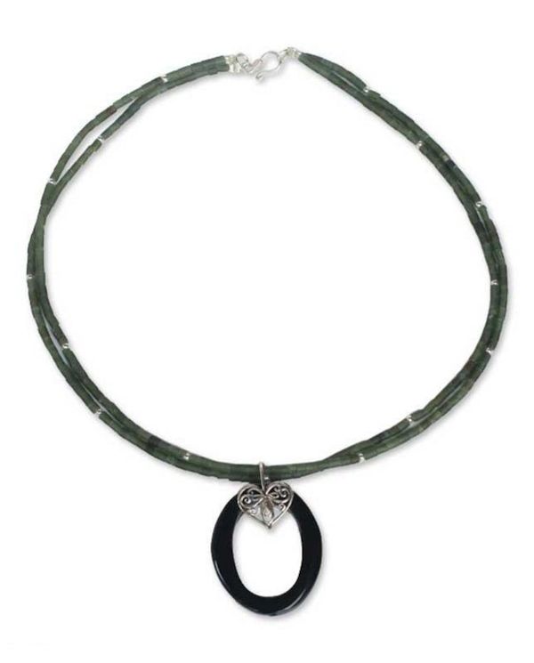 Alternate image for Handcrafted Onyx Pendant Necklace Happy Heart