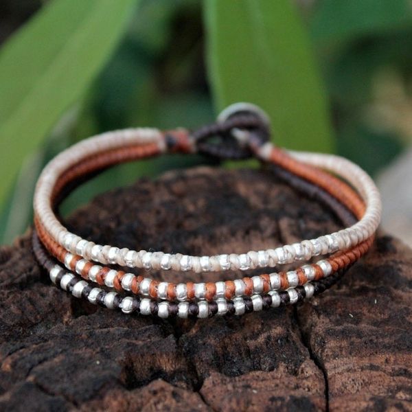 Alternate image for Handcrafted Hill Tribe Silver Braided Bracelet Cool Thai Autumn