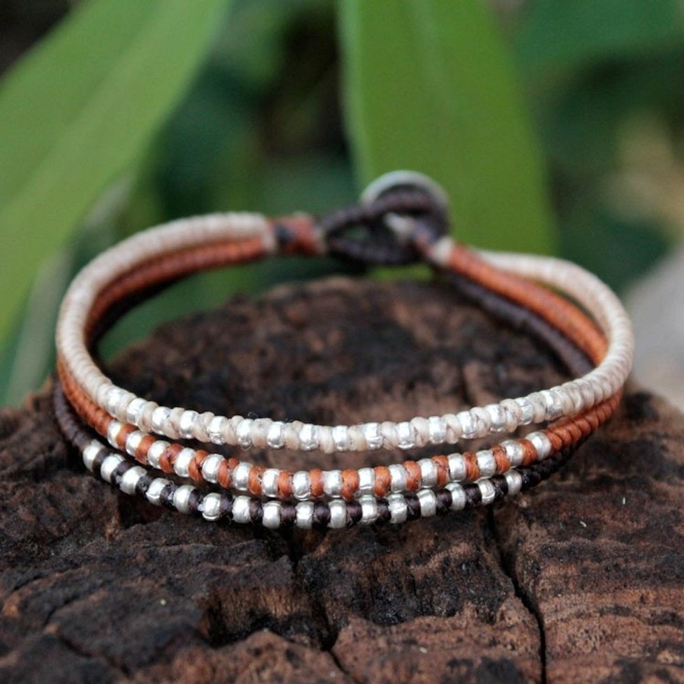 Handcrafted Hill Tribe Silver Braided Bracelet 'Cool Thai Autumn'