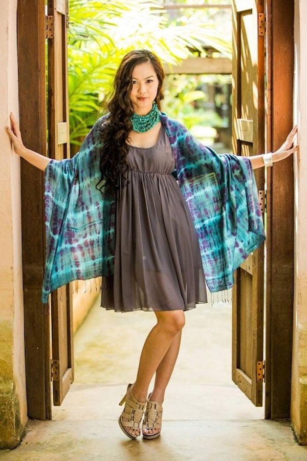 Alternate image for Silk Tie Dye Shawl Purple Reflecting Pools