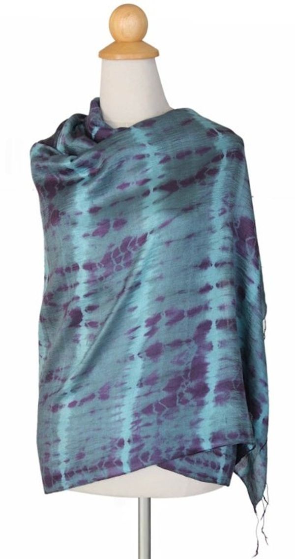Alternate image for Silk Tie Dye Shawl Purple Reflecting Pools
