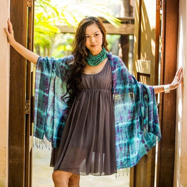 Alternate image for Silk Tie Dye Shawl Purple Reflecting Pools