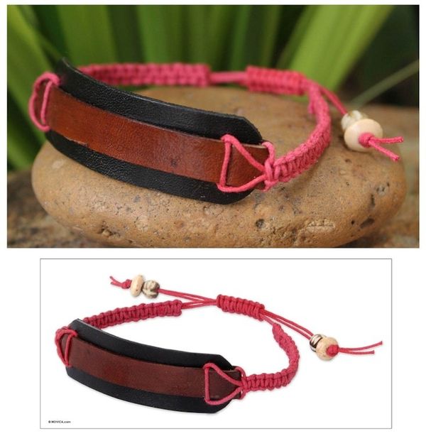 Alternate image for Leather Wristband Bracelet Brown Band