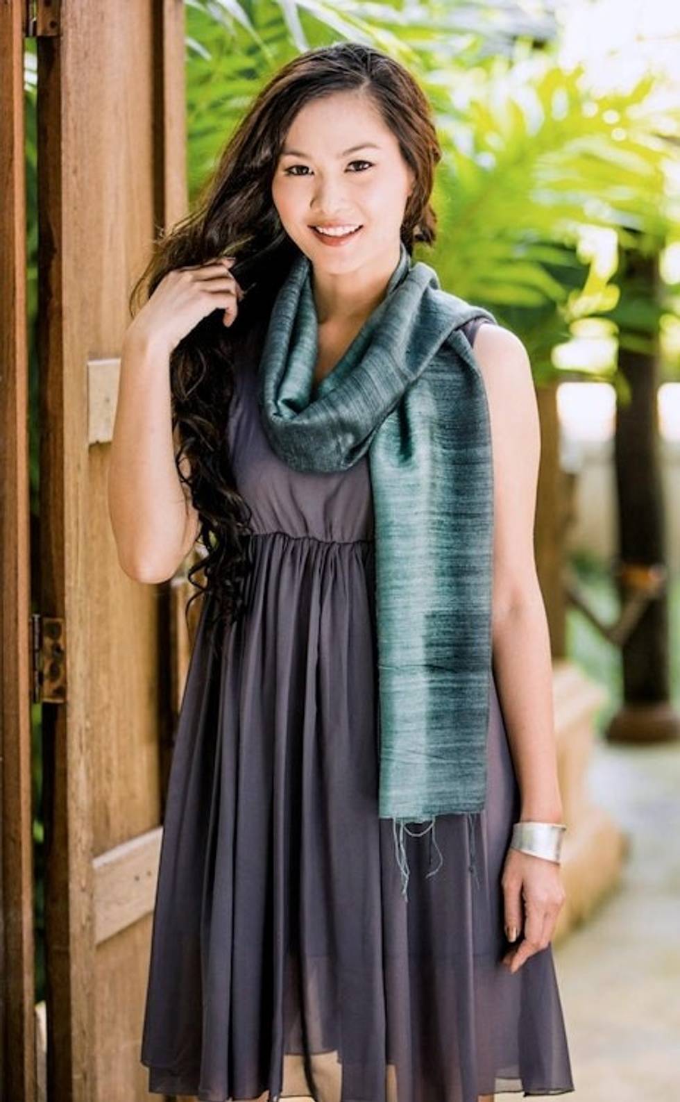 Handmade Silk Scarf from Thailand 'Bold Teal'
