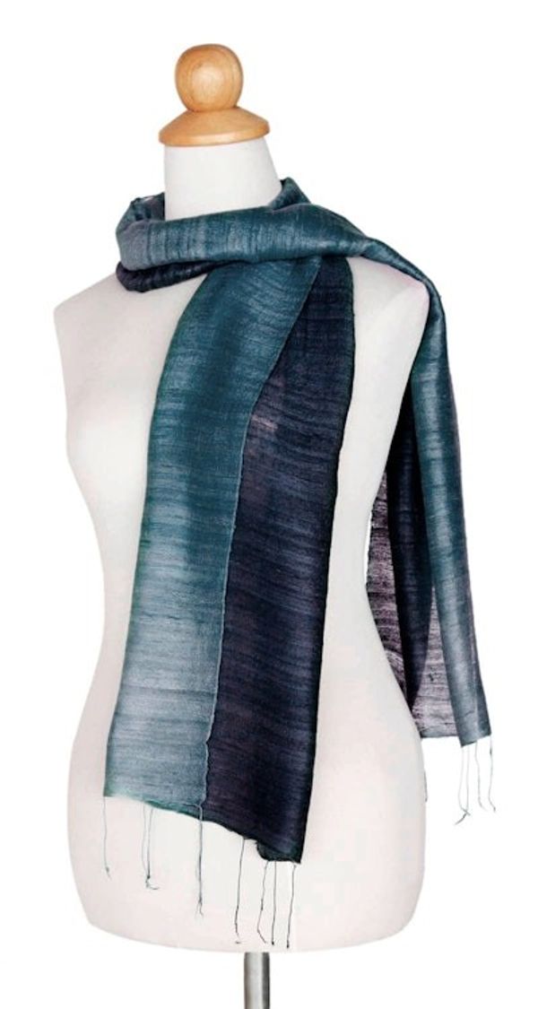 Alternate image for Handmade Silk Scarf from Thailand Bold Teal