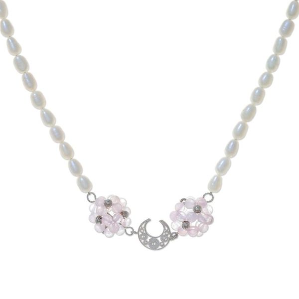 Alternate image for Sterling Silver and Rose Quartz Choker Filigree Moon